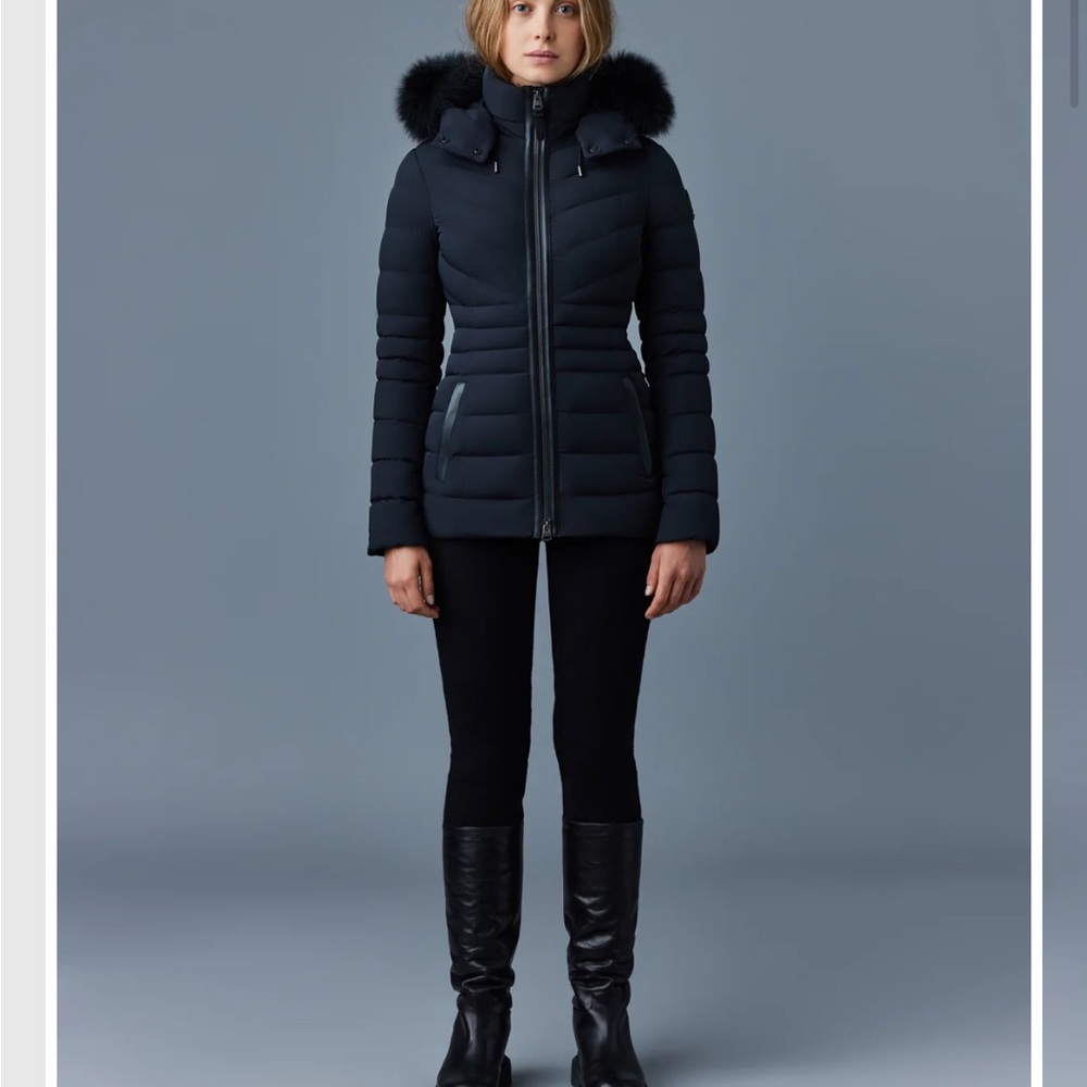 Mackage PATSY-BX Agile 360 down jacket with blue fox fur